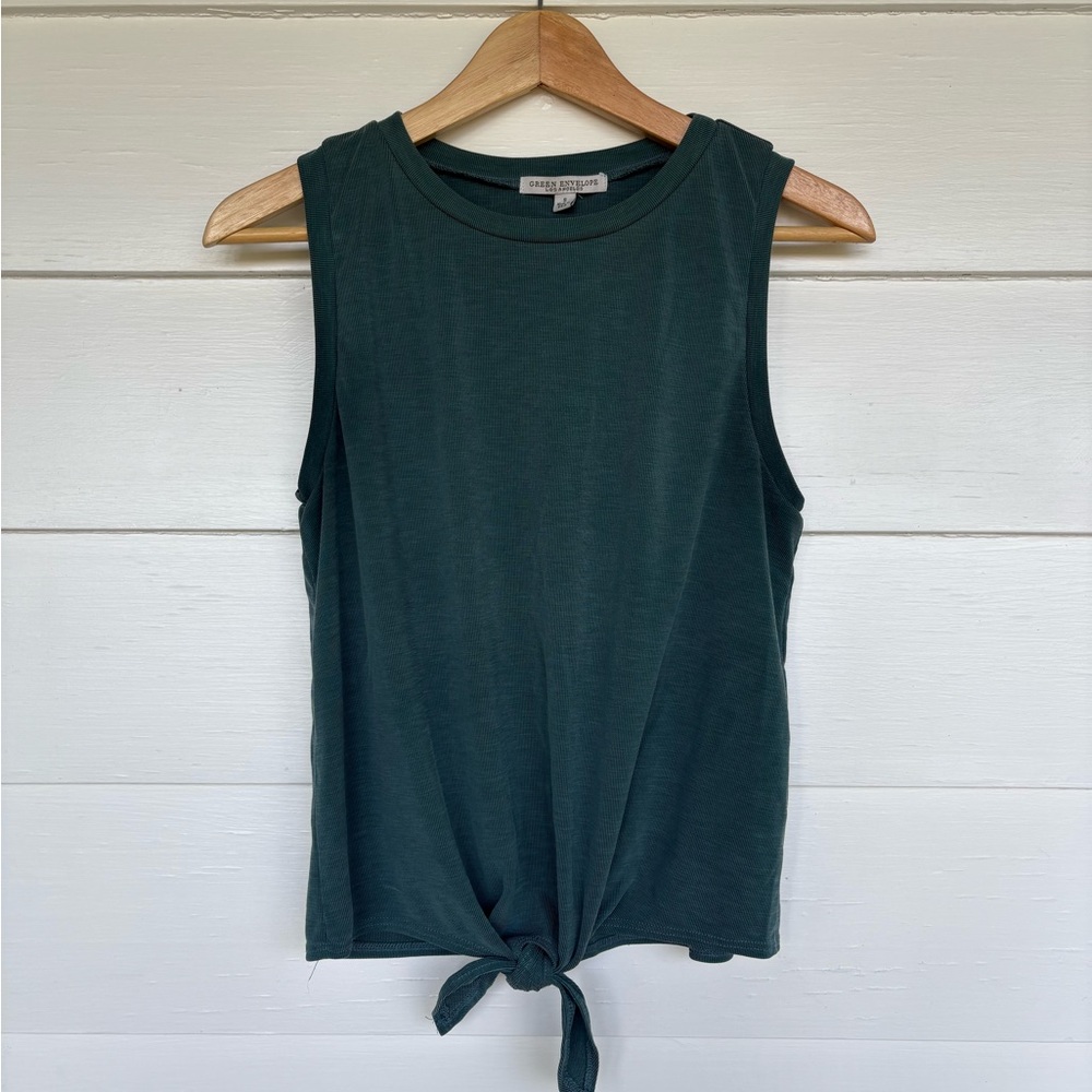 Green Envelope Dark Green Muscle Tee with Tie Front